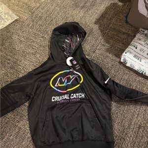 NFL Crucial Catch Hoodie - Black with Multicolor Logo New York Jets